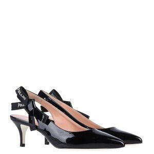 Pollini Glossy Black Slingback Heels